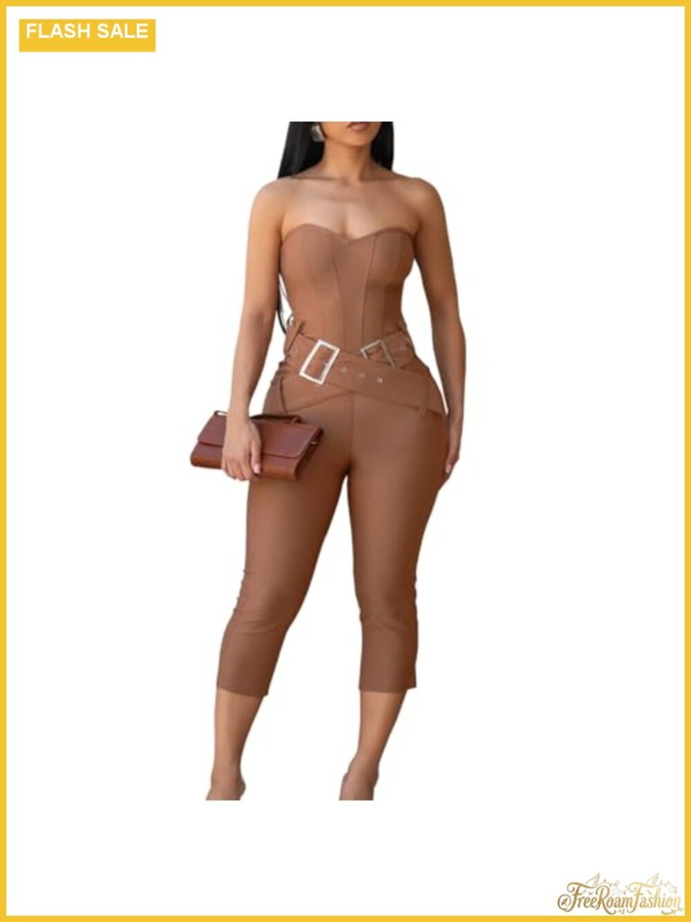 Sexy Women's Tube Top Belted Capri Jumpsuit Romper Bodycon Club Outfit